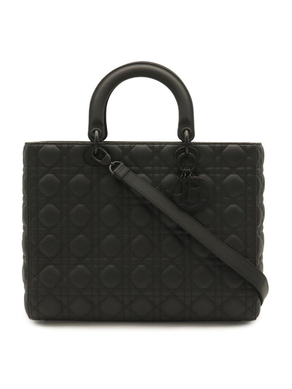 Dior Lady Large Cannage Tote 2-Way Shoulder Bag Black